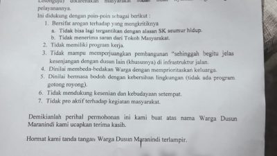 WARGA MENUNTUT BERHENTIKAN KEPALA DUSUN MARANINDI DESA LERA WOTU